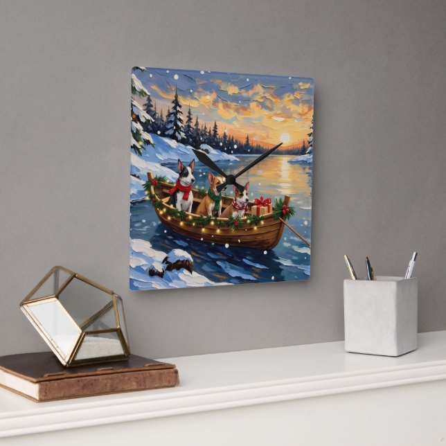 Reloj Cuadrado Rat Terrier Christmas Boat Holiday (Oficina)