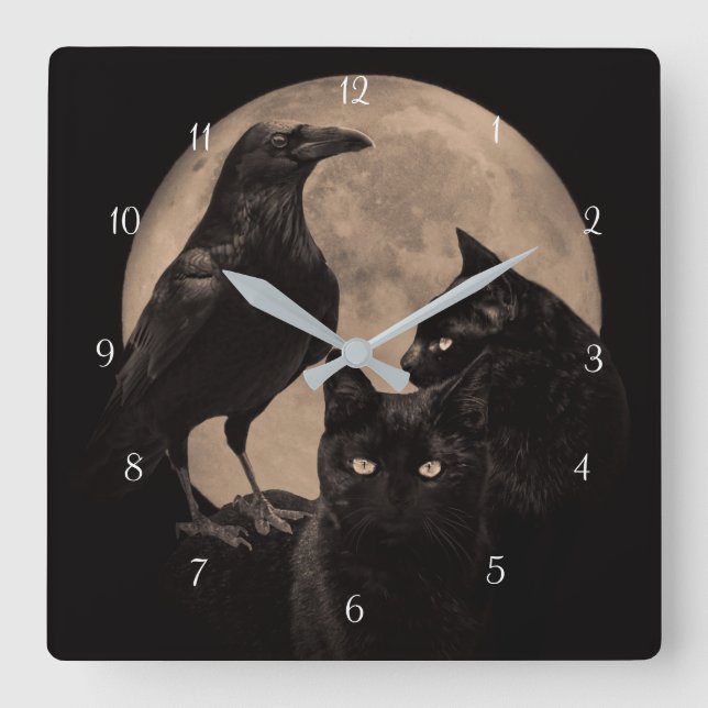 Reloj Cuadrado Raven Black Cat Magic (Anverso)