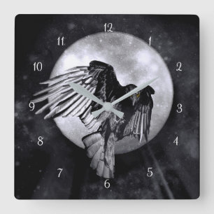 Reloj Cuadrado Raven mágico místico o cuervo y luna