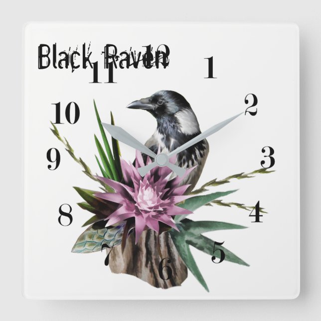 Reloj Cuadrado Raven negro (Anverso)