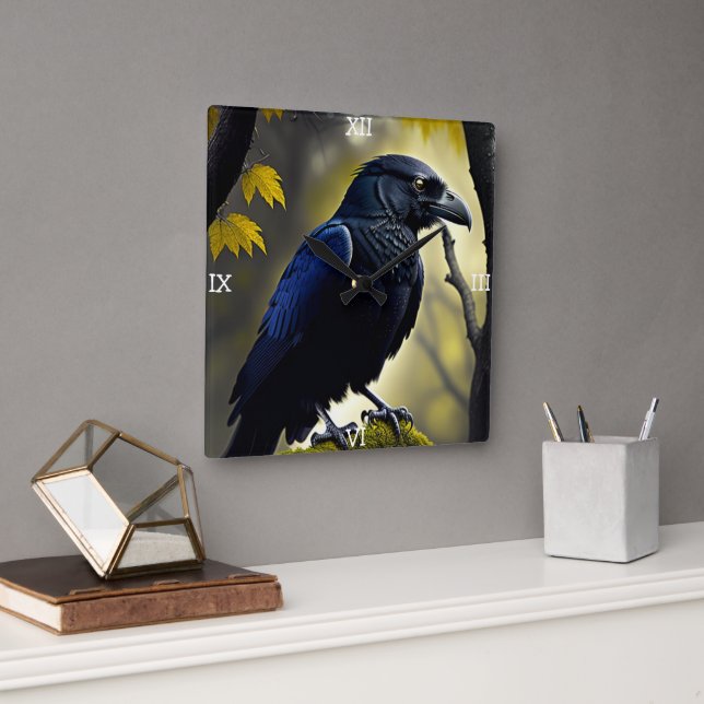 Reloj Cuadrado Raven Rústico - Guardián de las Naturas (Oficina)