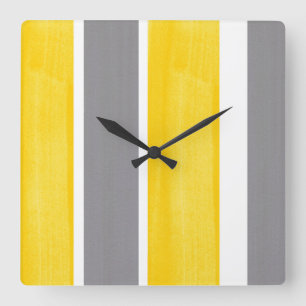 Reloj Cuadrado Raya amarilla 2 modernos del blanco gris