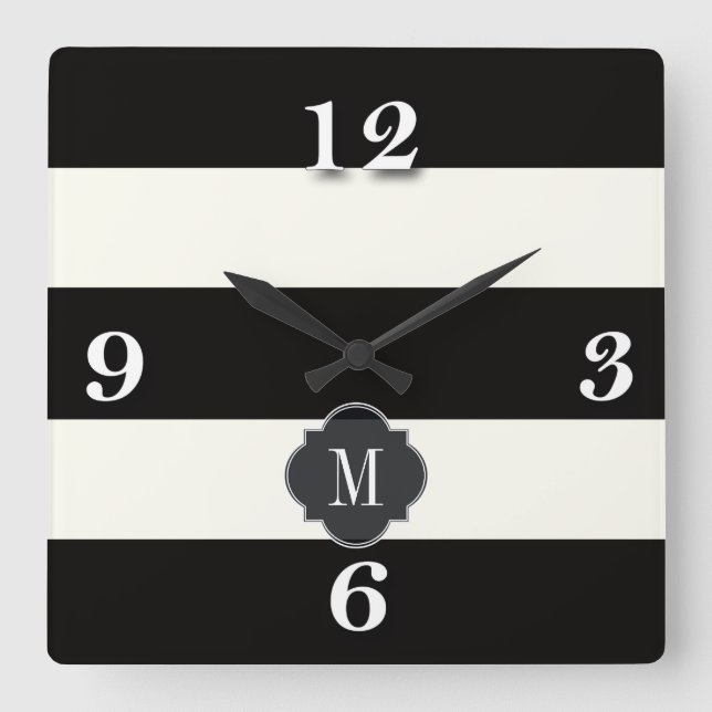 Reloj Cuadrado Raya blanco y negro (Anverso)