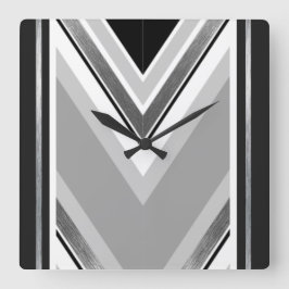 Reloj Cuadrado Rayado metálico diagonal negro, gris, y blanco