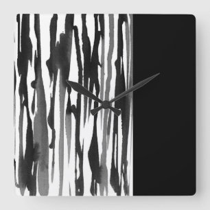 Reloj Cuadrado Rayas abstractas blancos y negros