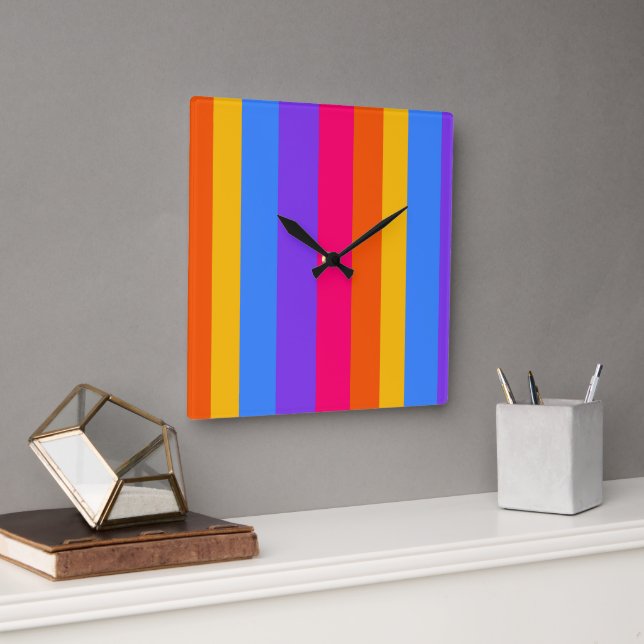 Reloj Cuadrado Rayas arcoiris (Oficina)