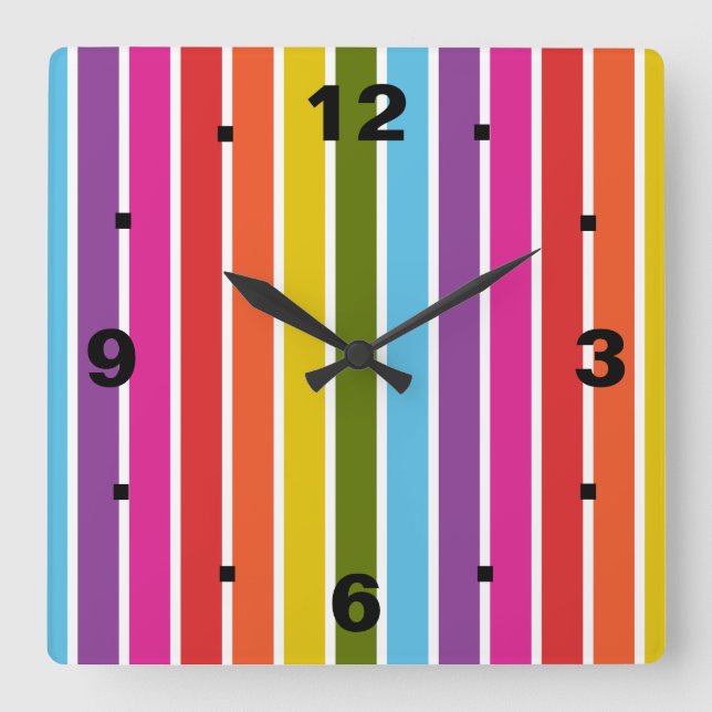 Reloj Cuadrado Rayas arcoiris (Anverso)