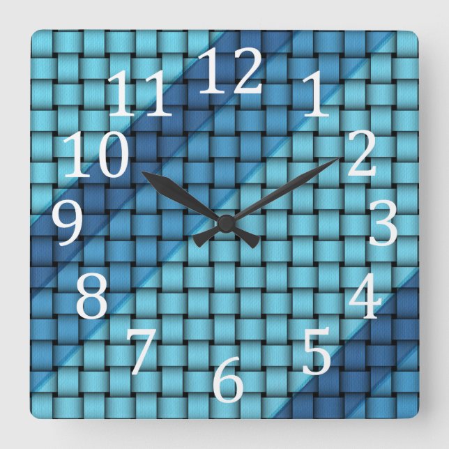 Reloj Cuadrado Rayas Azul Diagonalem Bandas de tejer de cestas de (Anverso)