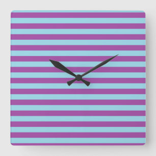 Reloj Cuadrado Rayas azules y púrpuras Pastel