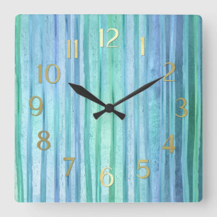 Reloj Cuadrado Rayas azules y verdes
