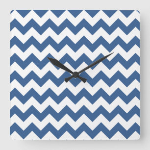 Reloj Cuadrado Rayas Chevron Azules Modernas
