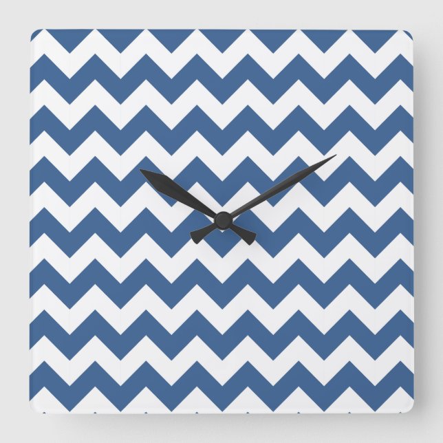 Reloj Cuadrado Rayas Chevron Azules Modernas (Anverso)