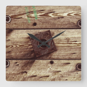 Reloj Cuadrado Rayas de Madera Rústica Industrial