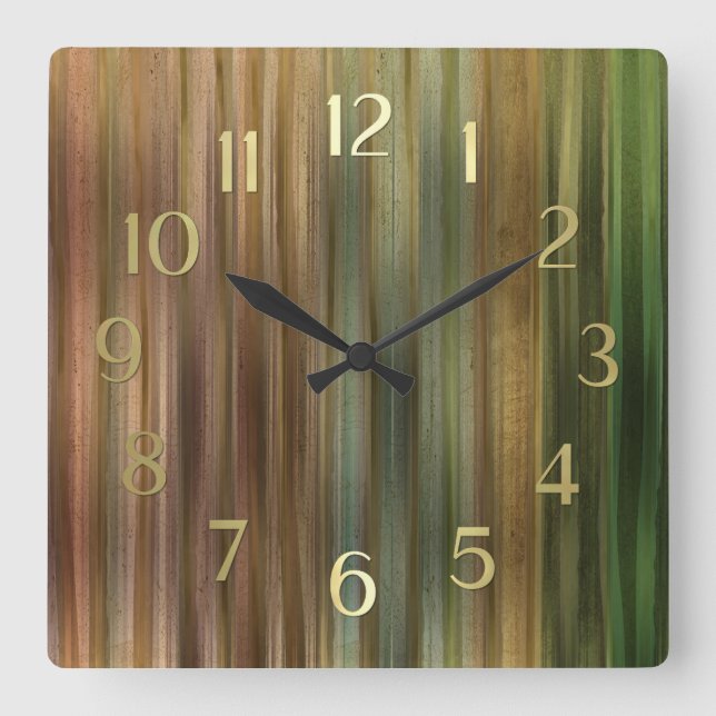Reloj Cuadrado Rayas de tono de tierra (Anverso)