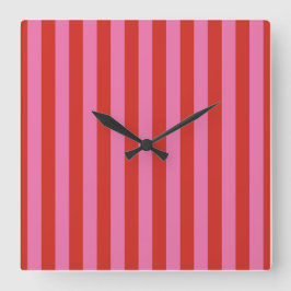 Reloj Cuadrado Rayas divertidas de color rosa y rojo intenso de l