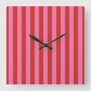 Reloj Cuadrado Rayas divertidas de color rosa y rojo intenso de l