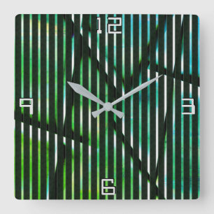 Reloj Cuadrado Rayas gruesas sobre diseño abstracto de manchas ve