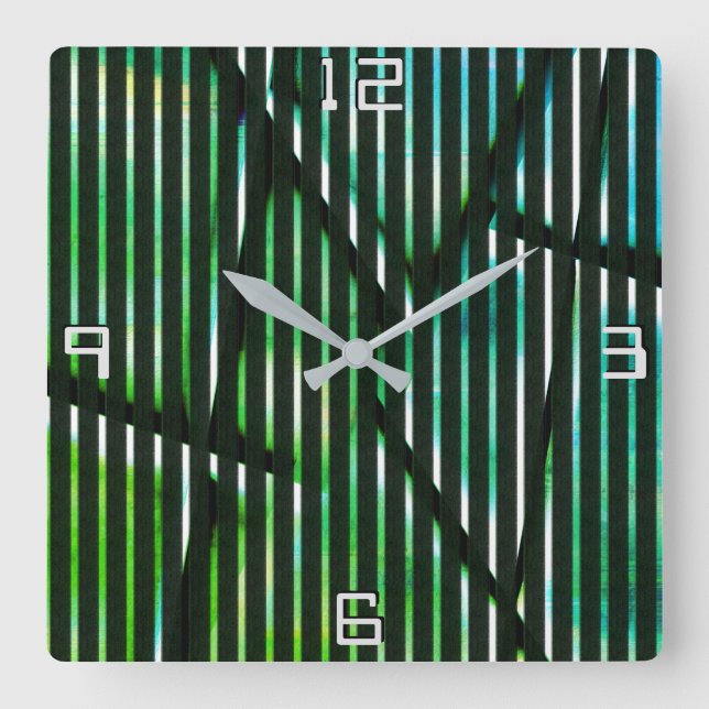Reloj Cuadrado Rayas gruesas sobre diseño abstracto de manchas ve (Anverso)