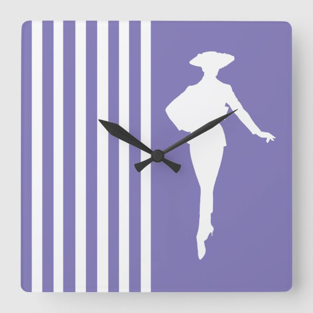 Reloj Cuadrado Rayas moradas modernas con silueta de moda (Anverso)