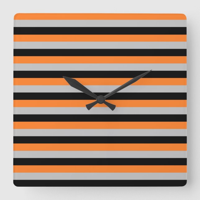 Reloj Cuadrado Rayas naranja, gris y negra (Anverso)