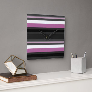 Reloj Cuadrado Rayas negras, grises y blancas