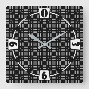 Reloj Cuadrado Rayas negras rojas de yeso geométrico