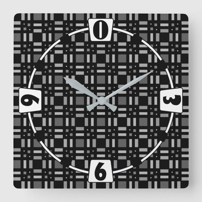 Reloj Cuadrado Rayas negras rojas de yeso geométrico (Anverso)