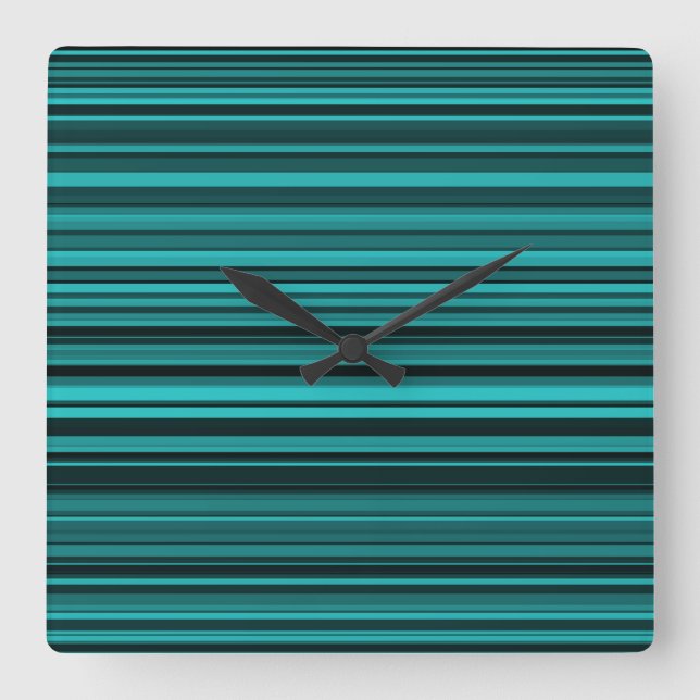 Reloj Cuadrado Rayas negras verde azuladas (Anverso)