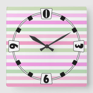 Reloj Cuadrado Rayas, rosa, verde
