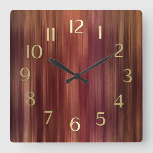 Reloj Cuadrado Rayas rosadas rojas marrones