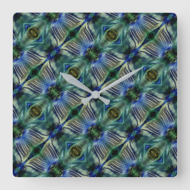 Reloj Cuadrado Rayas transversales curvadas en azul y verde llama