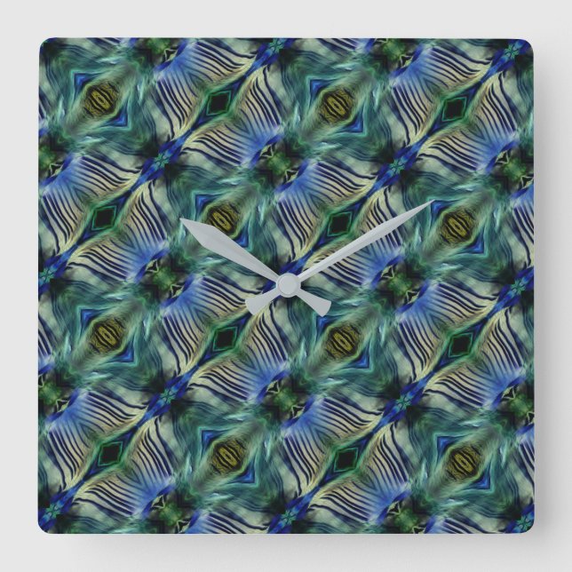 Reloj Cuadrado Rayas transversales curvadas en azul y verde llama (Anverso)
