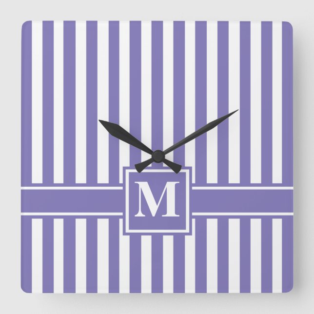 Reloj Cuadrado Rayo morado moderno con monograma (Anverso)