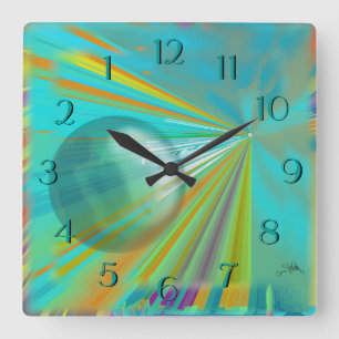 Reloj Cuadrado Rayos en diseño del extracto del planeta en