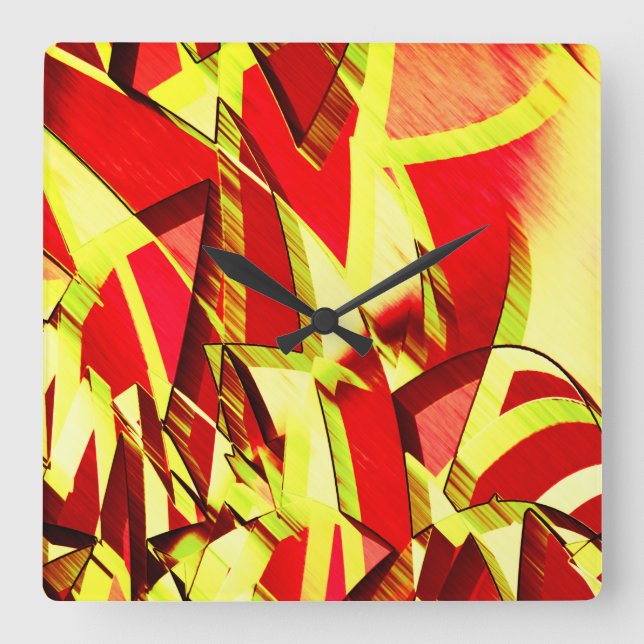 Reloj Cuadrado Razas amarillas sobre la imagen roja, con llovizna (Anverso)