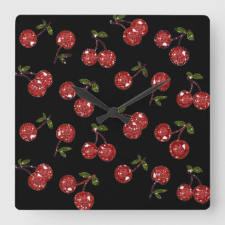 Reloj Cuadrado RB Rockabilly Muy cereza cerezas en negro