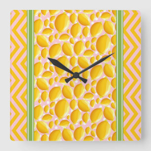 Reloj Cuadrado Rebanada de limón lindo lunares y Chevron Amarillo