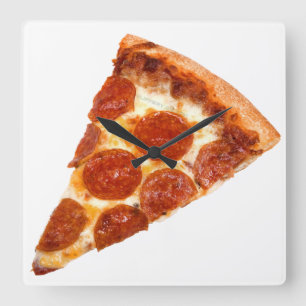 Reloj Cuadrado rebanada de pizza de pepperoni clásica de Slippery