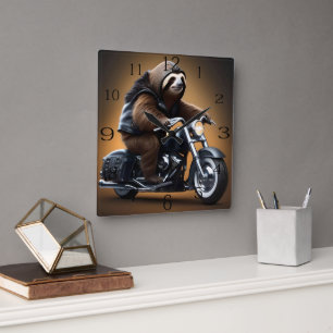 Reloj Cuadrado Rebel Sloth: Motocicleta con cuero