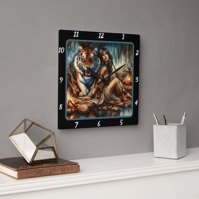 Reloj Cuadrado Rebelión nativa: La paz de Willow's Shade Tiger (Oficina)