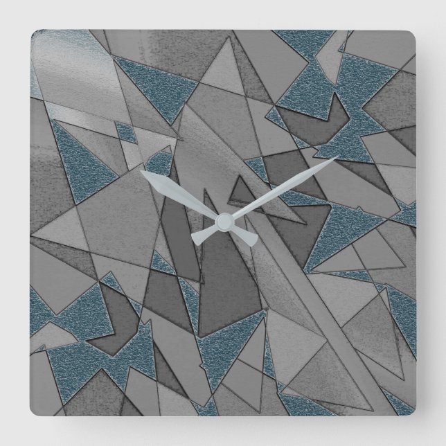 Reloj Cuadrado Recortes triangulares grises con trozos de azul os (Anverso)