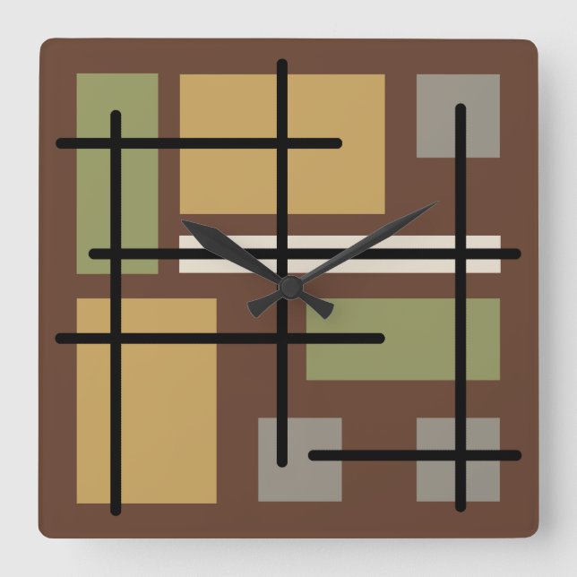 Reloj Cuadrado Rectángulos de medio siglo cuadrados marrón multic (Anverso)