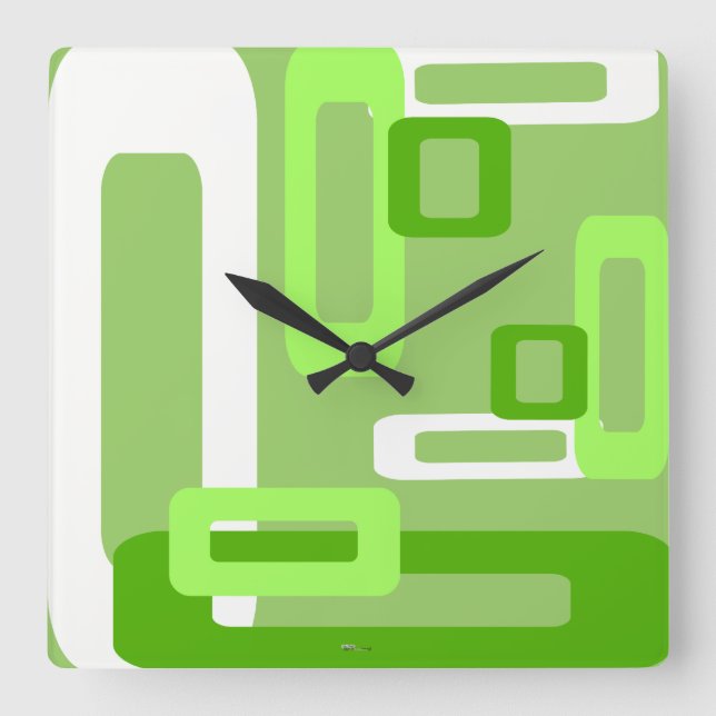 Reloj Cuadrado Rectángulos estilizados Verde/Blanco (Anverso)