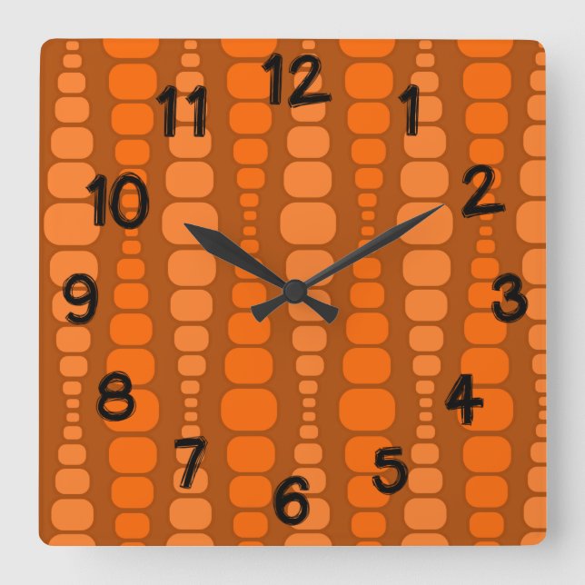 Reloj Cuadrado Rectángulos Naranjas redondeados (Anverso)