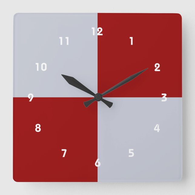 Reloj Cuadrado Rectángulos rojos y grises (Anverso)