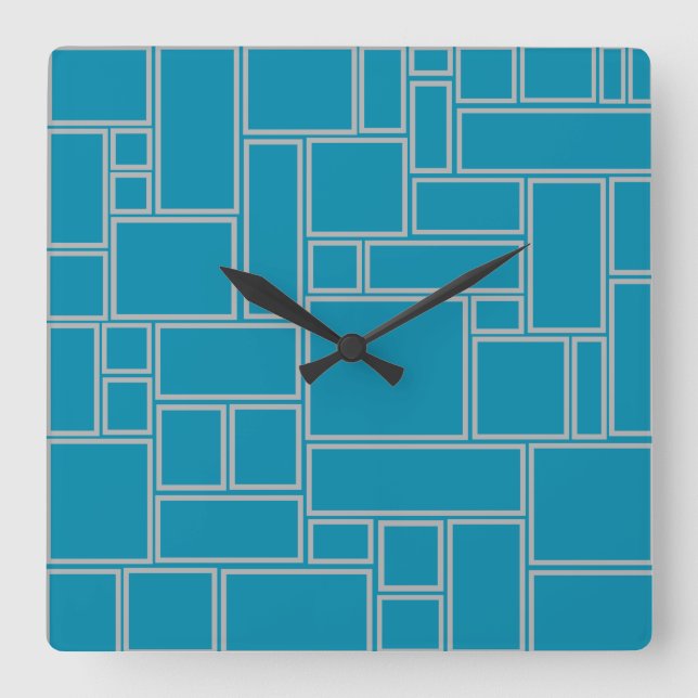 Reloj Cuadrado Rectángulos verde azulados (Anverso)