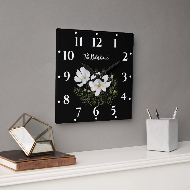 Reloj Cuadrado Recubrimiento botánico de las flores de cosmos bla (Oficina)