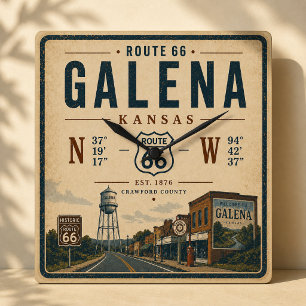 Reloj Cuadrado Recuerdo de la Carretera Americana de Galena Kansa