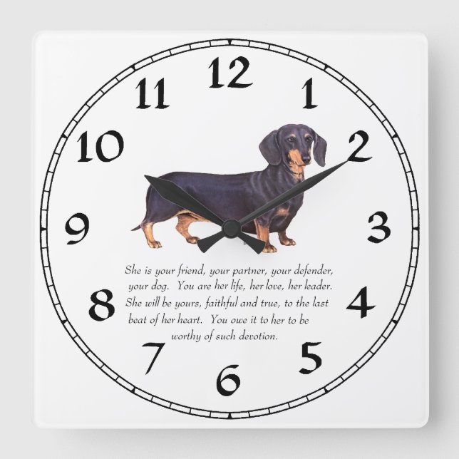 Reloj Cuadrado Recuerdo del Dachshund - hembra (Anverso)