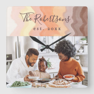 Reloj Cuadrado Recuerdo personalizado de la familia con rayas ret